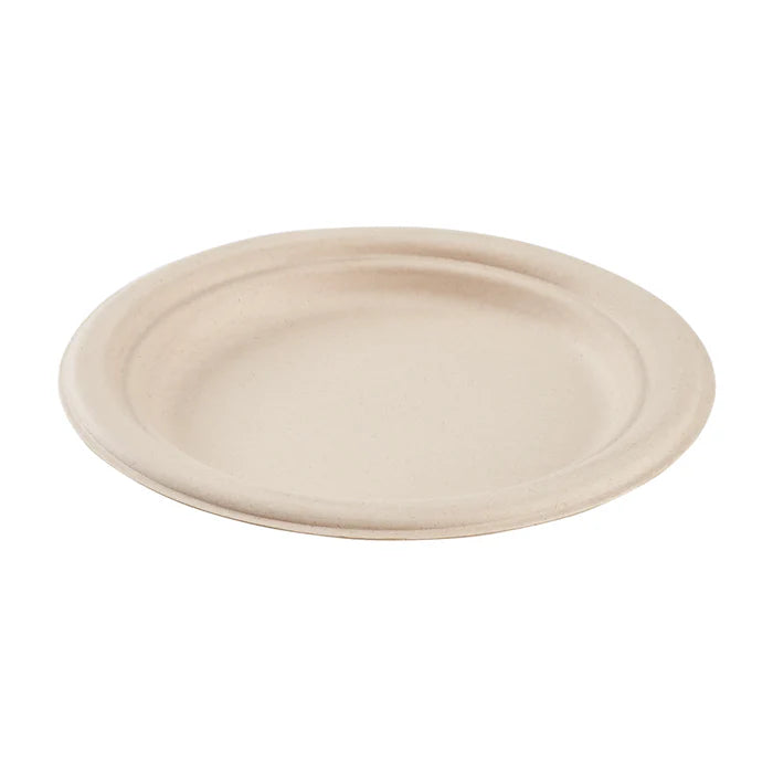 Karat Earth PFAS Free Compostable Bagasse Round Plates, 7", Natural, 1,000ct