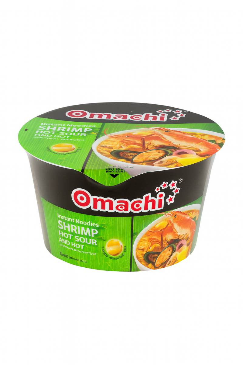 Omachi Instant Noodles Hot & Sour Shrimp Flavor 87gr x 6 bowls x 4 boxes Case