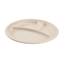 Karat Earth 10" Bagasse Plate, Round, 3-Compartment, Natural, PFAS Free