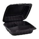 PC - 8"x8"x3" 3-Compartment Heavy Weight MFPP Black Hinged Container - 150ct (Shaka)