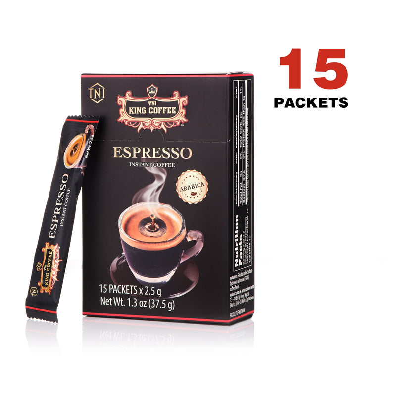 King Coffee ESPRESSO Instant Coffee Medium Dark Roast with Arabica Beans 12ct. of 15 sticks x 2.5g