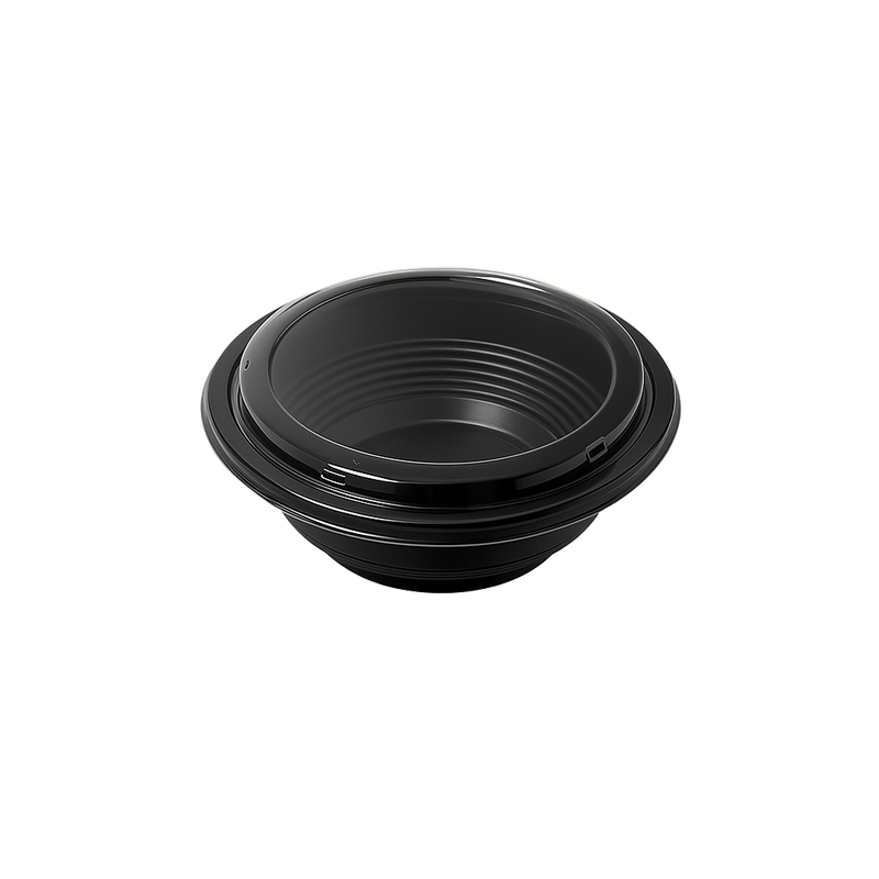 PCT Microwavable PP Round Black Donburi Bowls w/clear lid 34oz 200ct