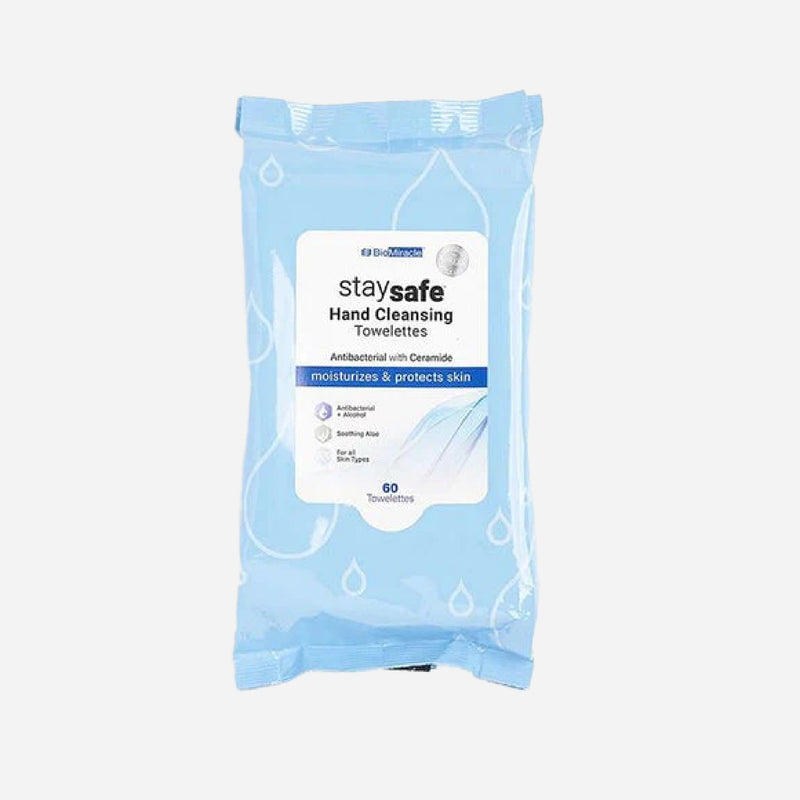 BioMiracle StaySafe Antibacterial Hand Cleansing Towelettes with 62% Alcohol & Aloe - 60ct x 24