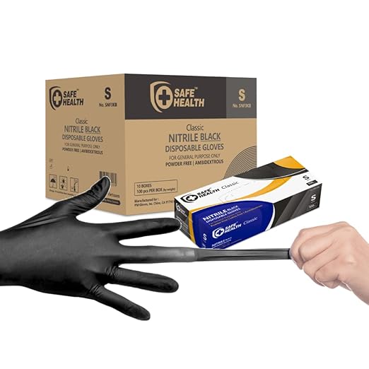 Safe Health Black Nitrile Gloves Case - Small
