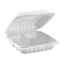 PC - 9"x9"x3" 3-Comparment Heavy Weight MFPP White Hinged Container - 150ct (Shaka)