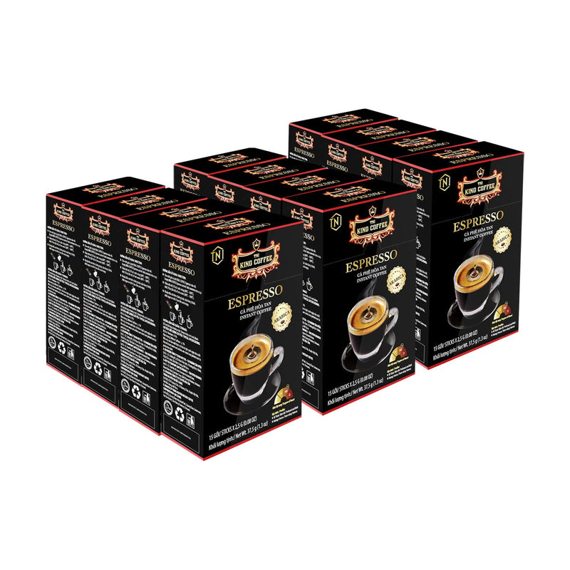 King Coffee ESPRESSO Instant Coffee Medium Dark Roast with Arabica Beans 12ct. of 15 sticks x 2.5g