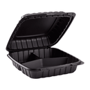PC - 9"x9"x3" 3-Comparment Heavy Weight MFPP Black Hinged Container - 150ct