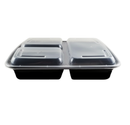 PCT PP Plastic Microwavable Rectangular Food Container with Lid, 34oz 3-Compartment - 150 set