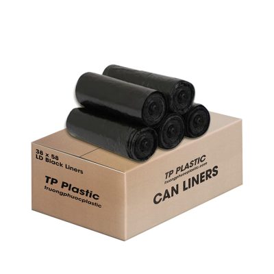 Trash Bag, Size:38inch x 58inch x 1.5mil, 10pcs/roll, 10rolls/case, LD Black Liners, 55-60gallon