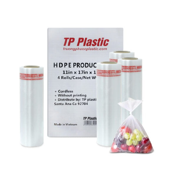 HDPE Produce Bag 12inch x 19inch x 13mic, 4rolls/case. 8lbs