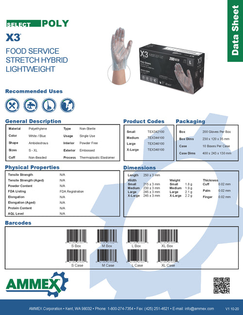 X3 - Poly Gloves Stretch Hybrid 200ct.